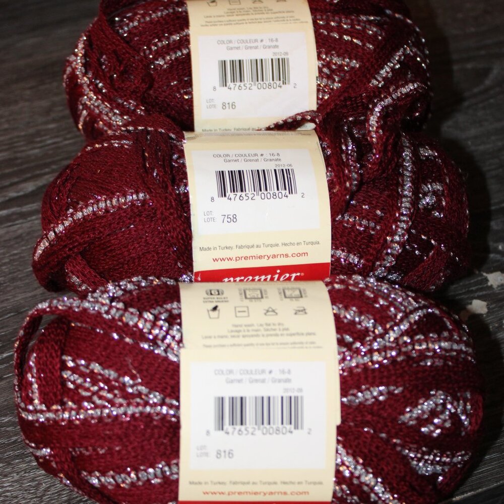 3 Skeins Starbella Flash Premier Yarns Maroon and Silver - Picture 2 of 2